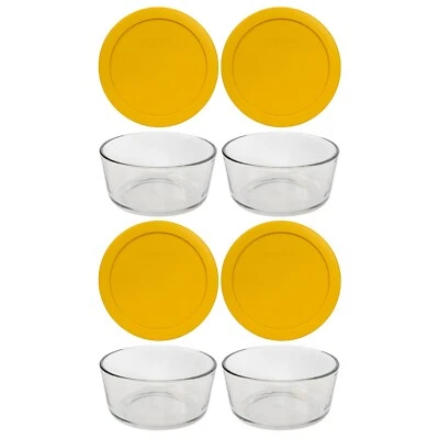 Pyrex 7201 4-Cup Glass Food Storage Bowl w/ 7201-PC Butter Yellow Lid (4-Pack)