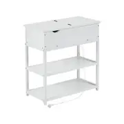 Compact 3-Tier Sofa Side Table with Powerboard, White