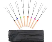 8pcs Marshmallow Roasting Sticks, 32Inch Telescopic Barbecue Forks Retractable Stainless Steel Skewers with Anti-slip Wooden Handle for BBQ