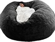 Bean Bag Chairs Cover for Adults, 5ft Giant Bean Bag Covers Only Without Filling, Soft Fluffy Velvet Sofa Bed Cover, Lazy Sofa Bed Cover (Color : Black#1)