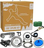 HomeZiplines Zip Line for Kids and Adults Up to 350 Lbs - 100/150/200 Ft - Quick Setup for Backyard - 100% Rustproof With Safety Harness - Zipline Kit
