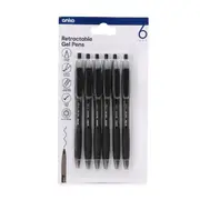6 Pack Retractable Gel Pens - Black