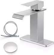 Homikit Brushed Nickel Waterfall Bathroom Faucet, Pop-up Drain, Single Handle