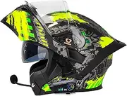 Motorcycle Full Face Bluetooth Helmet DOT/ECE Approved Bluetooth Integrated Motorbike Moped Street Bike Moto Helmet with Anti-Fog Double Visor for Adult Men and Women B,XL=61-62CM