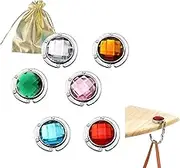 YMCLUB 6 - Pcs Foldable Ladies Purse Hook for Table (Bag Hangers) with Mixed - Color Gemstones, Handbag Hooks as Purse Holder for Table (6)