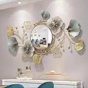 Metal Wall Mirrors Decor for Living Room Ginkgo Leaf Design 47'' Big Wall-Mounted Mirrors Large Wall Decor for Entryway Vanity Bedroom Living Room Bathroom