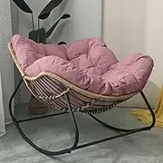 CADYNN Modern Patio Rocking Chair Outdoor Chair with Cushion Padded, Indoor Oversized Rattan Wicker Lounge Accent Chair, Glider Rocker Chair， Metal Frame Large Supports(Pink)