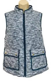 croft & barrow PL quilted vest blue white marled 2 Pocket adjustable toggle