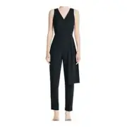 Donna Karan Sleeveless Black Pleated Sash Surplice Dressy Jumpsuit Women 16