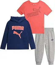[PUMA] Toddler Boys' Activewear Set - 3 Piece Active Fleece T-Shirt, Hoodie Sweatshirt, and Jogger Pants Set for Boys (12M-4T)