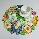 Set of 4 Round Embroidered Placemat Spring Floral Dining Table Mats Doilies 14"