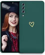 [POUHYE] Mobile Phone Case for Samsung Galaxy A70 Case, Soft Silicone Case with Heart, Camera Protection and Screen Protection, Ultra Thin Shockproof Non-Slip Protective Case for Samsung Galaxy A70 Dark Green