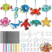 WinnerWhy 30 Sets Marine Animal Suncatchers Window Art Kits, DIY Sun Catchers Bulk Crafts Paint Your Own Window Sea Ocean Animal Ornaments for Boys Girls Classroom Home Party Birthday Activity Decor