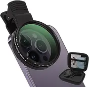 52MM Clip-on Variable ND2-32(1-5 Stops) Phone Lens Filter Kit, Ultra Slim Multi-Coated Adjustable Neutral Density Filter, Compatible for iPhone 16 15 14 13, Google Pixel and Other Smart Phones
