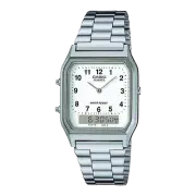 Casio Analog-Digital Combination White Dial Silver Tone Unisex Watch AQ-230A-7B