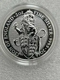 在飛比找Yahoo!奇摩拍賣優惠-英國2016女王神獸英格蘭獅子銀幣2盎司白斑 QBLBA1