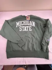 Champion Reverse Weave Michigan State University Sweatshirt Green Sz LG Mens New