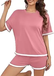 [Cnlinkco] Women's 2 Piece Short Linen Lounge Set Jumpsuit Knit