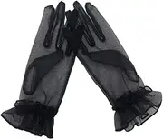[QRBTSCL] Women's Ruffled Tulle Mesh Gloves Wedding Party Gloves Short Prom Evening Gloves