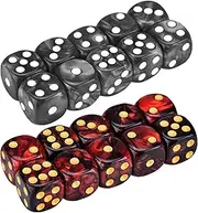 6 Sided Dice,20Pcs D6 Dice 16mm Pearl Pattern 6 Sided Dice Set Acrylic Round Corner Dice Games with 1-6 Funny Games for Party Supplies,Dice Set, Black and Red