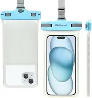 wellhouse Waterproof Phone Pouch, Waterproof Phone Case for iPhone 15 14 13 12 Pro Max XS Samsung, IPX8 3D Cellphone Dry Bag Beach Essentials Luminous Light Blue 1 Pack 7"