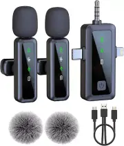 Wireless Lavalier Microphone, 2 Pack Mini Lapel Mic, USB-C for Vlog Recording