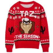 Taz the Season Christmas Kids Knitted Jumper Red
