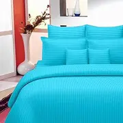 Bed Shed 300 TC Glace Cotton Plain Stripe Queen Size Double Bedsheet with 2 Pillow Cover for Home, Hotel, Guest Room (90 X 100) Inch