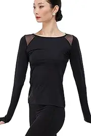 [Wearmoi] Wear More AREZLBLA Women's Ballet Long Sleeve Top, Classic, Mesh, Size L, Black