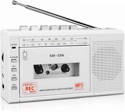 Small Cassette Player Recorder, Cassette to Digital Converter via USB or Micro S