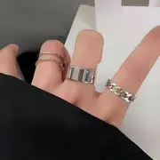Set: Alloy Open Rings (Assorted Designs) Set of 3 - Ring - Silver - One Size