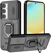 [Lumobrilla] for Samsung S24 FE Case,Samsung Galaxy S24 FE Case with [Sliding Camera Cover][360° Rotate Ring Kickstand] Heavy Duty Protective Shockproof Phone Case for Samsung S24 FE,Black