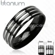 Spikes Three Stripes on a Black Band Ring 6mm Solid Titanium Size 9-