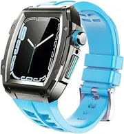 [CZKE] Aluminum Alloy Luxury Modification Kit for Apple Watch Band Case 45mm Metal Rubber Strap Accessories for IWatch Series 7 6 SE 5 (Color : Blue Black Blue, Size : 44mm)