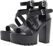 OHPHCALL 1 Pair Shallow Toe Sandals Rome Sandals High Heels Girl Sandals High Heel Slides Open Toe Gothic Platform Chunky High Heeled Sandals Heels for Women Strap Look Thin Vamp Woman