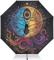[RPLIFE] Colorful Moon and Sun Compact Umbrella, Lightweight Durable Automatic Open/close Umbrella for Women, Travel Umbrellas for Rain and Sun