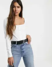 NEW WAREHOUSE WHITE POPPER BUTTON UP FRONT SCOOP TOP CASUAL WORK OFFICE LOOK UK