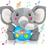 Plush Elephant Music Baby Toys 0 to 6 Months, Cute Stuffed Animal Light up Baby