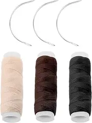 3 Rolls Hair Weaving Thread Professional Hair Extension Tools Sewing Threads and Needles Set Hair Extensions Thread with 3 Pcs C Shaped Needles for Making Wig DIY Hand Sewing Hair Weave Extension