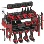 Power Tool Storage Wall Rack with 8 Power Outlets, Convenient & Secure, Upgraded