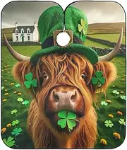 Highland Cow St. Patrick's Day Barber Apron Hair Cutting Cape Waterproof, Barbershop Cape 64.9 In x 55.1 In, Highland Cow St. Patrick's Day