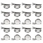 20 Pcs Silver Brooch Blank Round Trays with Alligator Clip and Pin(30mm/1.2")