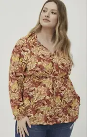TORRID PEASANT BLOUSE - GAUZE FLORAL RUST SIZE 6X NEW