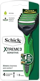 Schick - Xtreme 3 Sensitive for Men | Disposable Razors| 4 Pack | With Aloe| Flex Blades Adapts to Contours | 3 Blade Cartridge