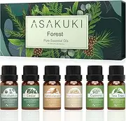 ASAKUKI Essential Oil Set 6 x 10ml, Natural Aromatherapy Oils - Eucalyptus, Cypress, Sandalwood, Fankincense, Tee Tree, Cedar Diffuser Oil for Massage Hair Care Gift Set