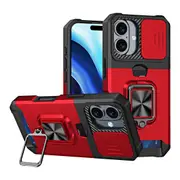 For iPhone 16 Case, Camera Protection with Card Slot Cover, Red