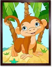 Nursery Desert Island Brown Monkey Palm Trees Ocean Kids Bedroom Art Print Framed Poster Wall Decor 12X16 Inch