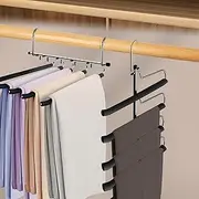 MEILANHUI Pants Hangers Space Saving, 2 Pack Closet Organizer and Tie hangers for Men 5 Tier Stainless Steel Anti-Slip Space Saving Hangers for Clothes Pants Scarf Jeans Leggings Trousers