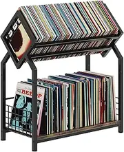 2-Tier Vinyl Record Storage Holder with Dividers, 24.4''W Vinyl Record Display, 300 LPs Vinyl Record Storage Rack, Suitable for Magazines, Books, Documents, Albums