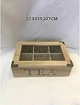 Lylac 6 Section Wooden Tea Box, 22.8 cm x 15.2 cm x 7 cm Size, Brown